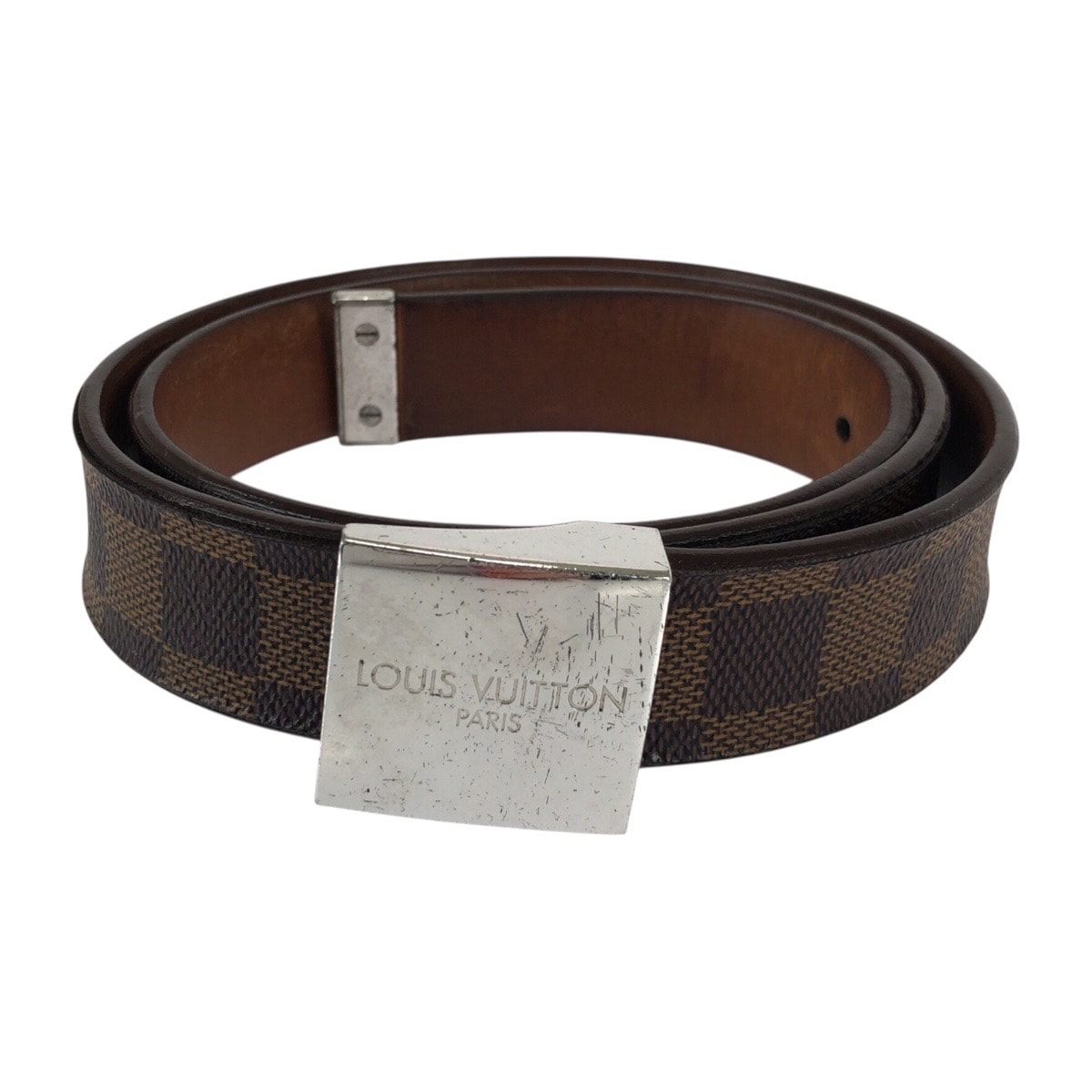 LOUIS VUITTON ルイヴィトン ダミエ サンチュール キャレ 94cm ブラウン シルバー金具 PVC ベルト 600167 【中古】
