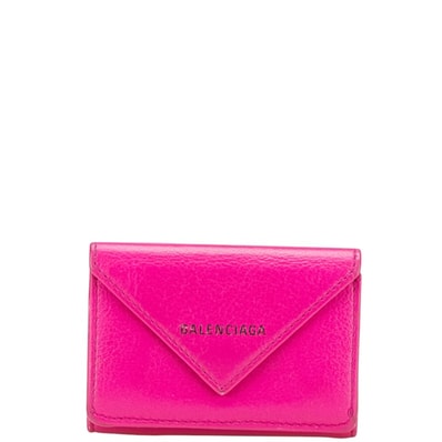 バレンシアガ ペーパーミニウォレット 三つ折り財布 コンパクトウォレット 391446 ピンク レザー レディース BALENCIAGA 【中古】