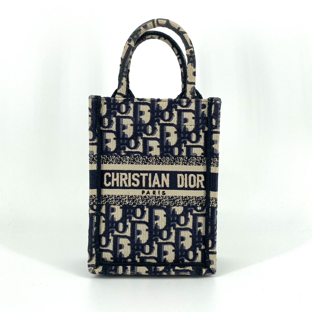 Christian Dior(クリスチャンディオール) オブリークブックトート ミニ バーティカル フォン トートバッグ エクリュ×ネイビー