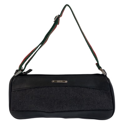 美品 GUCCI グッチ シェリーライン ブラック 黒 シルバー金具 キャンバス レザー/ ハンドバッグ アクセサリーポーチ 603321 【中古】