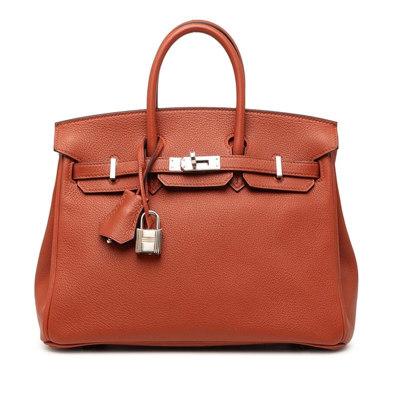 エルメス バーキン25 ハンドバッグ 内縫い オレンジ系 シルバー金具 トリヨンノビーヨ レディース HERMES 【中古】