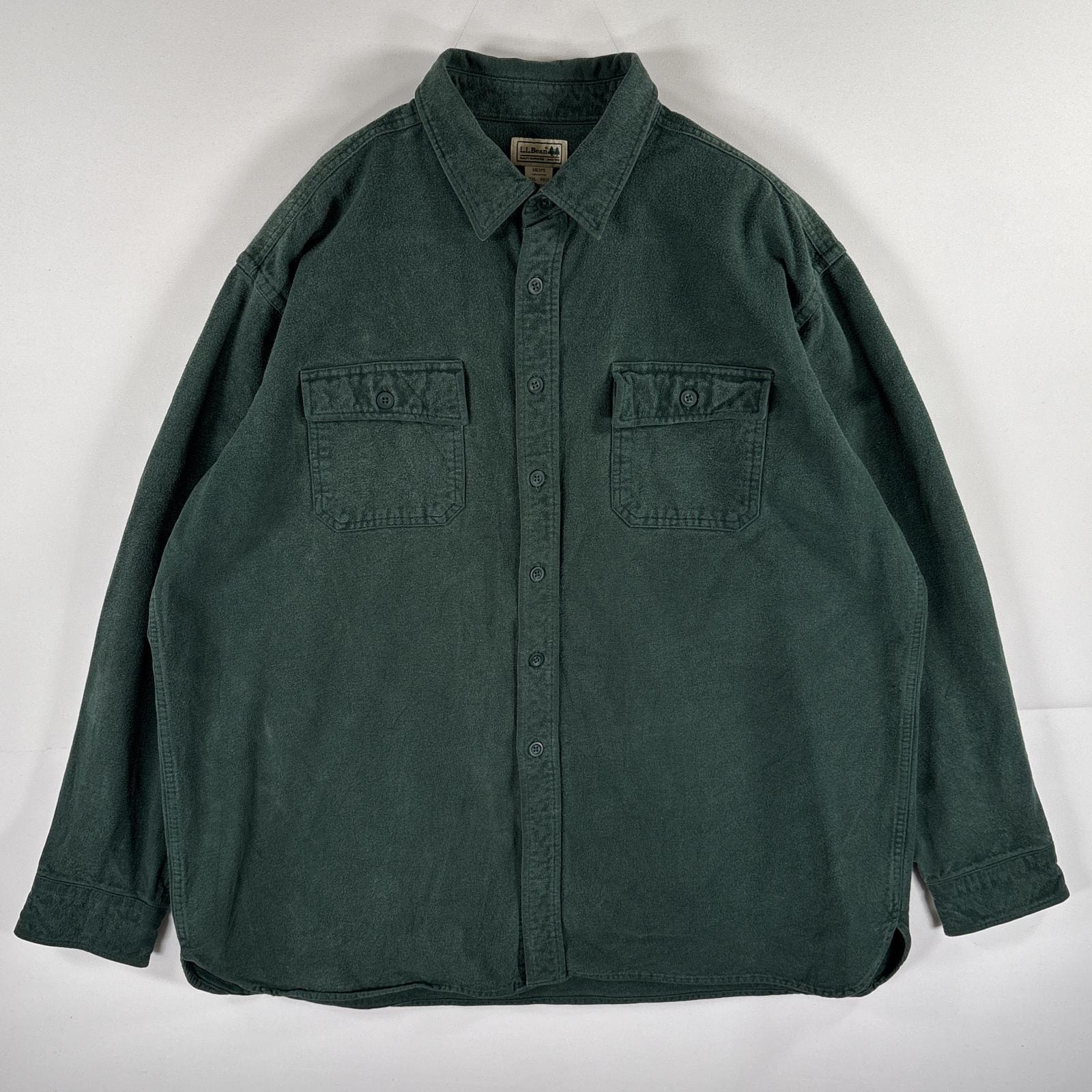古着 エルエルビーン L.L.Bean 長袖シャツ ヘビーフランネルシャツ 無地 大きいサイズ シャモアシャツ 14041  グリーン メンズ