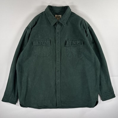 古着 エルエルビーン L.L.Bean 長袖シャツ ヘビーフランネルシャツ 無地 大きいサイズ シャモアシャツ 14041 グリーン メンズ
