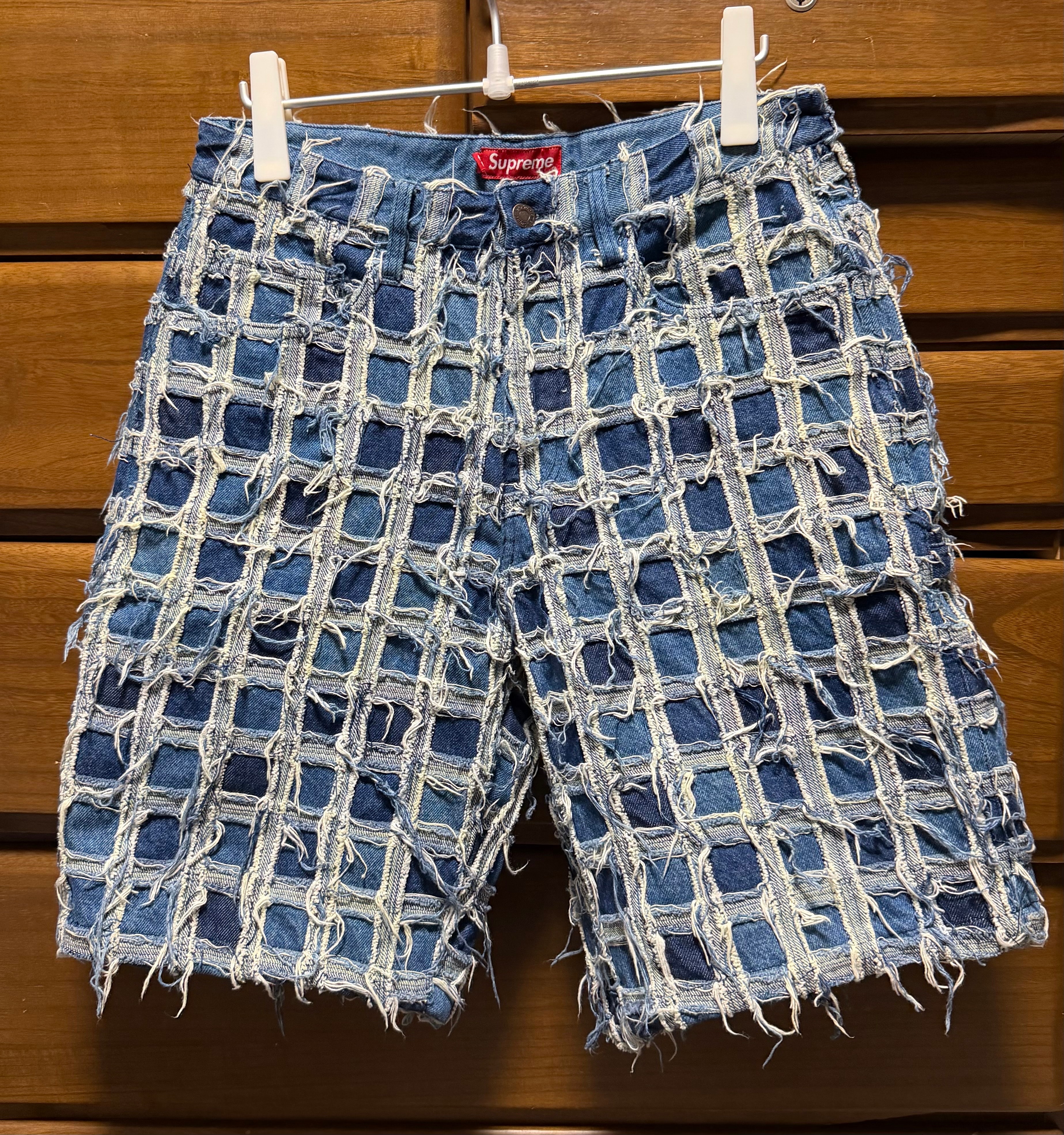 Supreme Frayed Patchwork Baggy Denim Short "Washed Blue"
