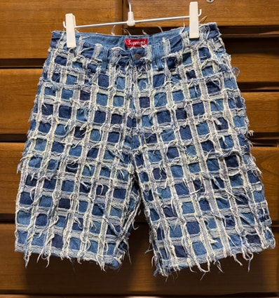 Supreme Frayed Patchwork Baggy Denim Short "Washed Blue"