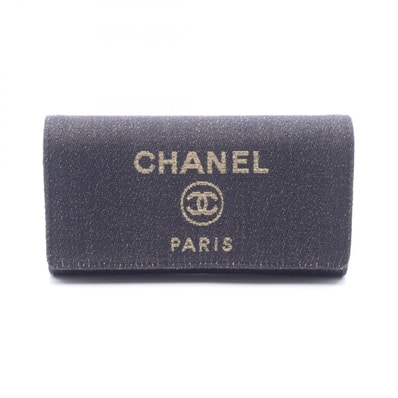 シャネル CHANEL ドーヴィル ロングフラップウォレット ラメ 二つ折り長財布 財布 キャンバス レザー レディース ネイビー系 / ゴールド系 【中古】