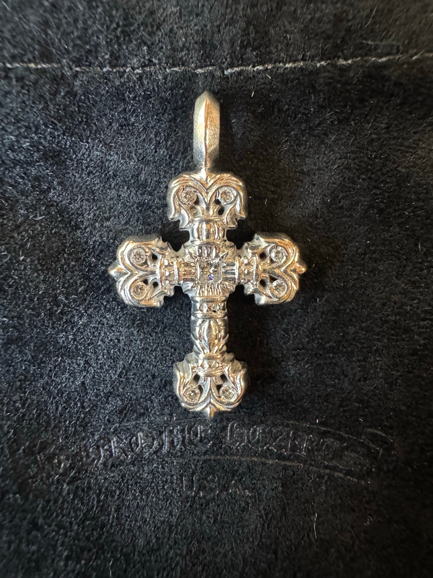Chrome Hearts Tiny Filigree Pave Diamond Necklace Top "White Gold"