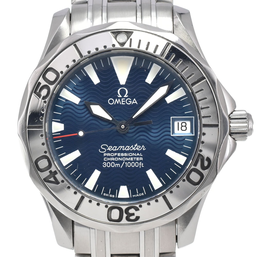 オメガ OMEGA 2554.80 シーマスター120m ジャックマイヨール 1999 ブルー 自動巻き ユニセックス 良品 腕時計 L#148046