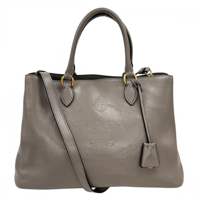 PRADA プラダ 2WAY エンボスロゴ ハンドバッグ ショルダーバッグ 斜め掛け 1BA579 レザー グレージュ ゴールド金具 レディース【中古品】