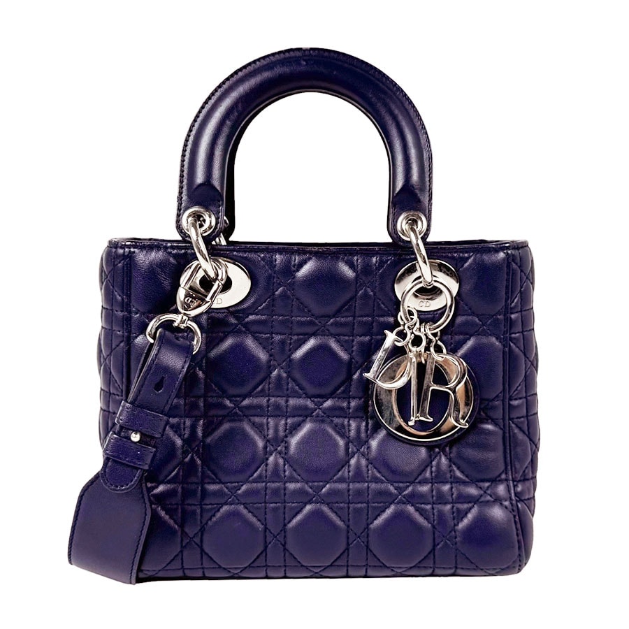 クリスチャンディオール Christian Dior ハンドバッグ ショルダーバッグ レディディオール ラムスキン ネイビー シルバー レディース【中古】 z11128