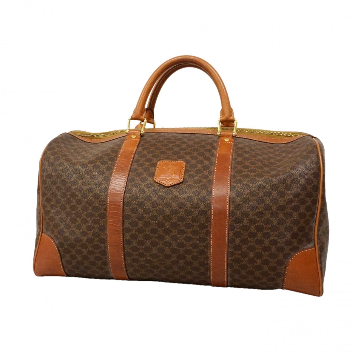 【6dc2546】セリーヌ ボストンバッグ マカダム PVC ブラウン ゴールド金具【中古】メンズ レディース ユニセックス