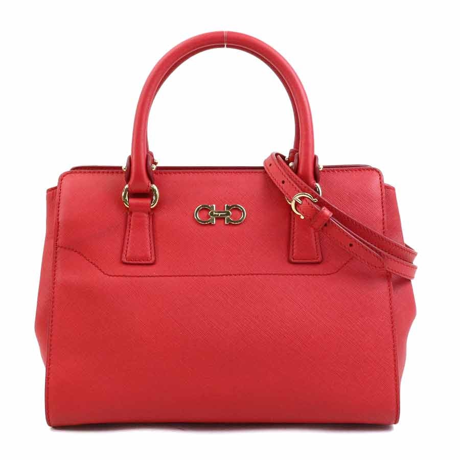 サルヴァトーレフェラガモ Salvatore Ferragamo ハンドバッグ ショルダーバッグ ガンチーニ レザー レッド ゴールド レディース【中古】 e61381a