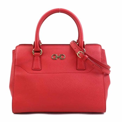サルヴァトーレフェラガモ Salvatore Ferragamo ハンドバッグ ショルダーバッグ ガンチーニ レザー レッド ゴールド レディース【中古】 e61381a