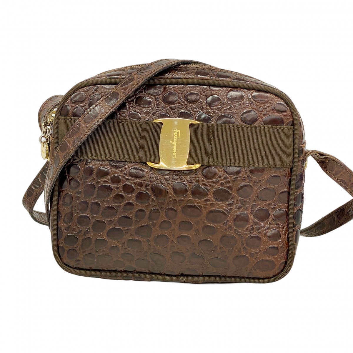 【6da0298】サルヴァトーレフェラガモ ショルダーバッグ ヴァラ レザー ブラウン ゴールド金具【中古】レディース