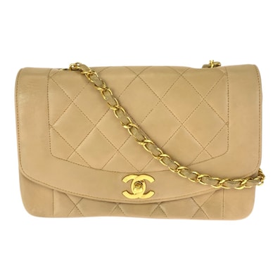 CHANEL シャネル ヴィンテージ ダイアナ マトラッセ ベージュ ゴールド金具 ラムスキン チェーンショルダーバッグ 601435 【中古】