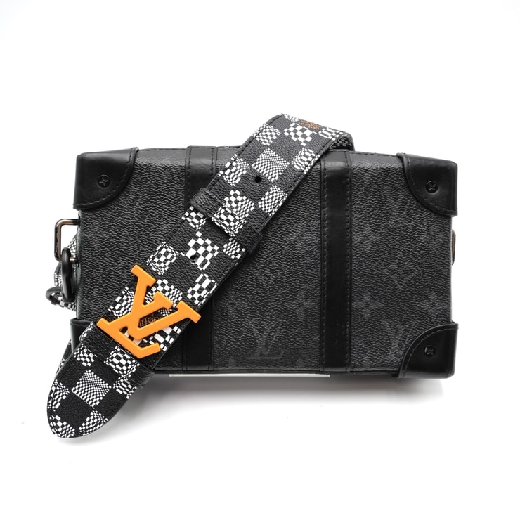 LOUIS VUITTON(ルイ・ヴィトン)ダミエ ディストーテッド フラップ・ソフトトランク メッセンジャー ショルダーバッグ 2WAY モノグラム・エクリプス ブラック オレンジ LVロゴ メンズ【中古】