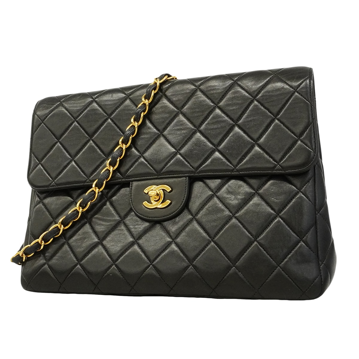 ★SALE【6hb1478-k】シャネル ショルダーバッグ デカマトラッセ Wチェーン ブラック ゴールド金具【中古】レディース