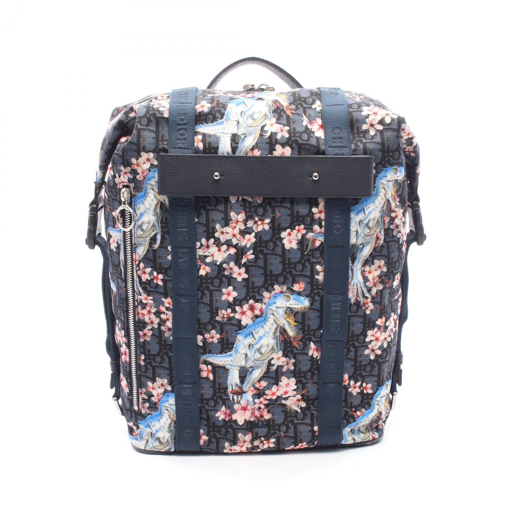 ディオール Dior DIOL × 空山基 ダイナソーロボ オブリーク リュックサック バックパック バッグ ナイロン レザー メンズ ネイビー系 / マルチカラー 03-BO-0139 【中古】