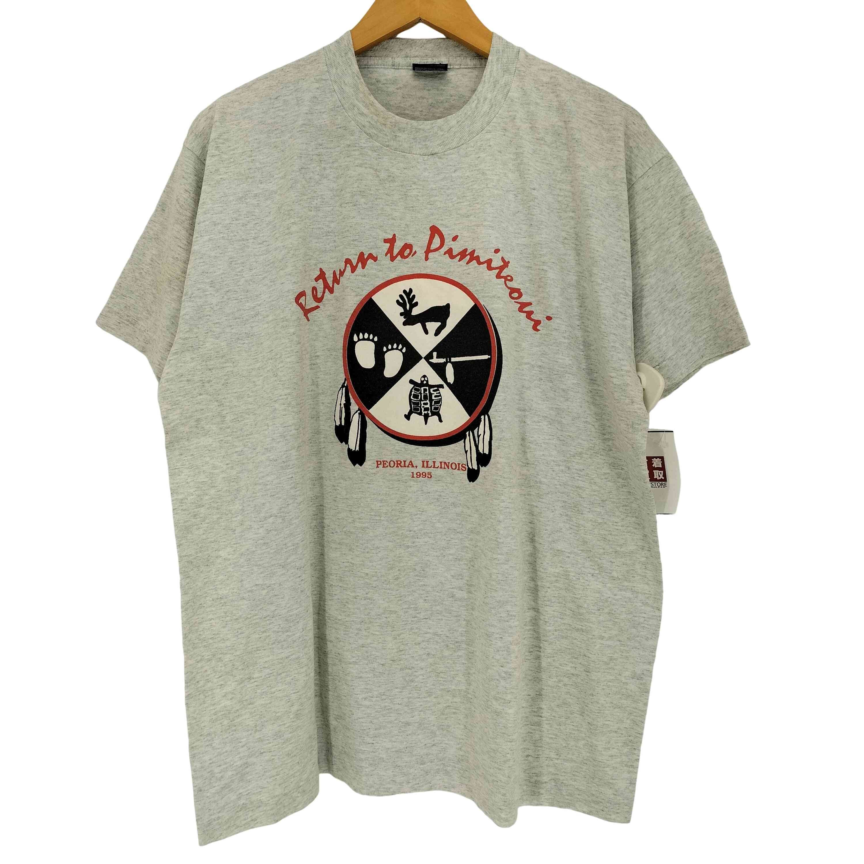 90s USA製 シングルステッチ コットンポリ 霜降り PEORIA ILLINOIS プリント 半袖Tシャツ【1140701340759】