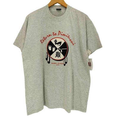 90s USA製 シングルステッチ コットンポリ 霜降り PEORIA ILLINOIS プリント 半袖Tシャツ【1140701340759】