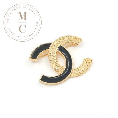 シャネル CHANEL ブローチ コサージュ ゴールド ブラック ココマーク