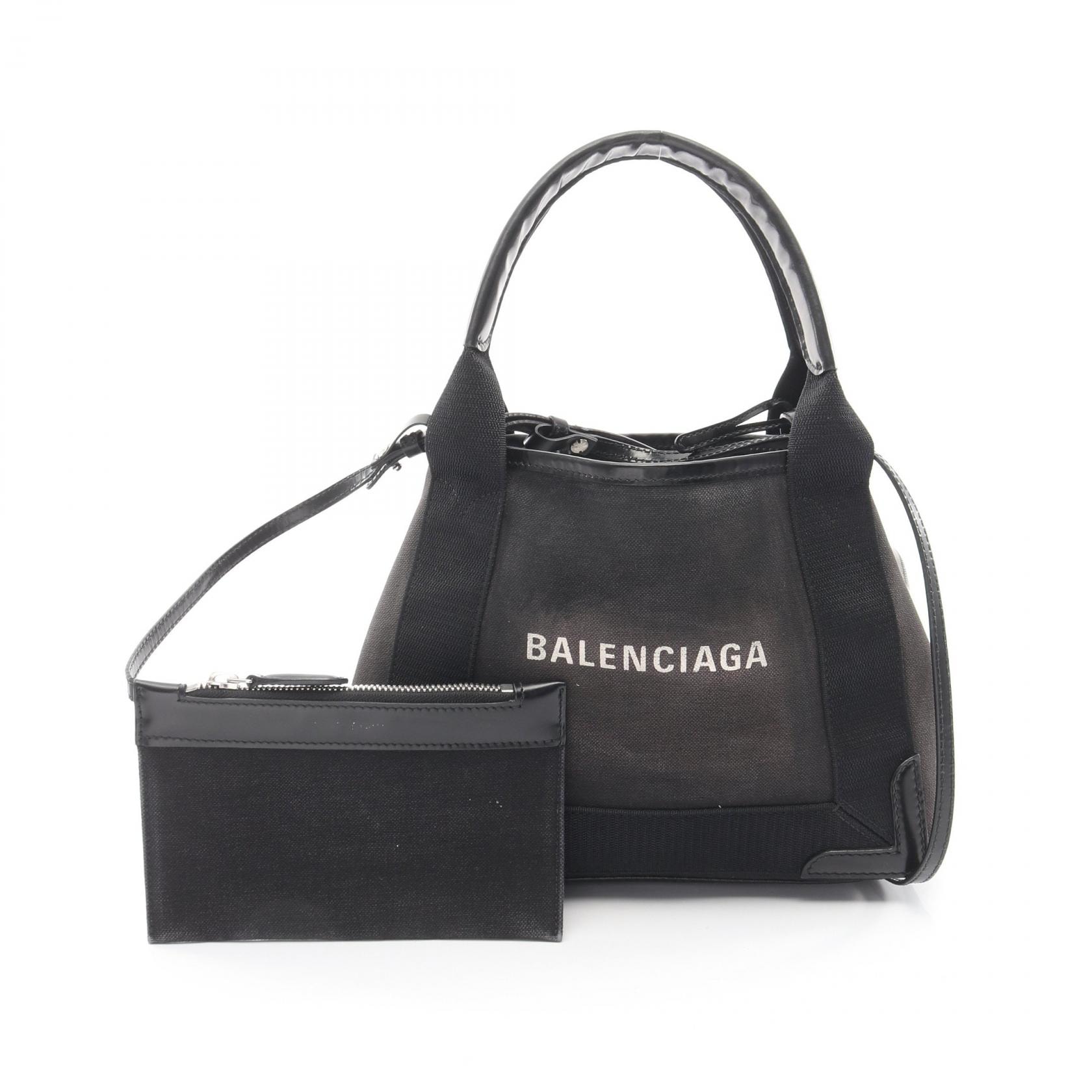 バレンシアガ BALENCIAGA ネイビーカバ XS 2WAY ハンドバッグ バッグ キャンバス レザー レディース ブラック系 390346 【中古】