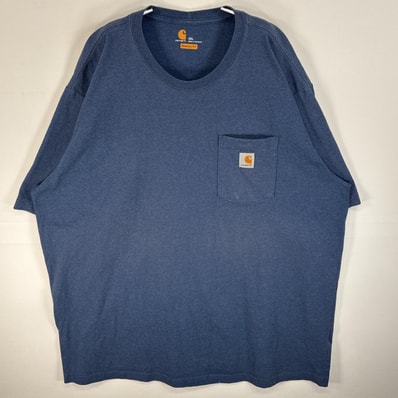 古着 カーハート Carhartt 半袖Tシャツ ワンポイント ロゴ 大きいサイズ 胸ポケ 2XL ブルー系 無地 メンズ