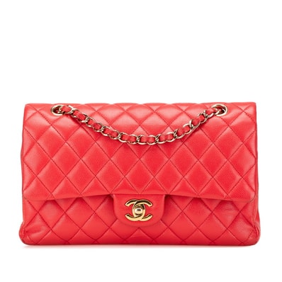 シャネル ココマーク マトラッセ25 ダブルフラップ チェーンショルダーバッグ レッド キャビアスキン レディース CHANEL 【中古】