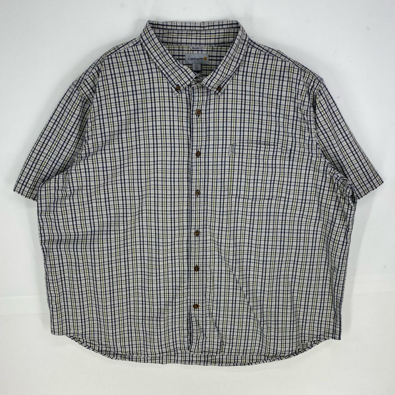 古着 カーハート Carhartt 半袖シャツ ボタンダウン ワーク ショートスリーブ 4XL  ネイビー系 チェック メンズ