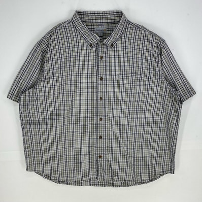 古着 カーハート Carhartt 半袖シャツ ボタンダウン ワーク ショートスリーブ 4XL ネイビー系 チェック メンズ