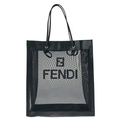 美品 FENDI フェンディ FFロゴ ブラック 黒 ゴールド金具 レザー メッシュ/ トートバッグ ショルダーバッグ 600718 【中古】