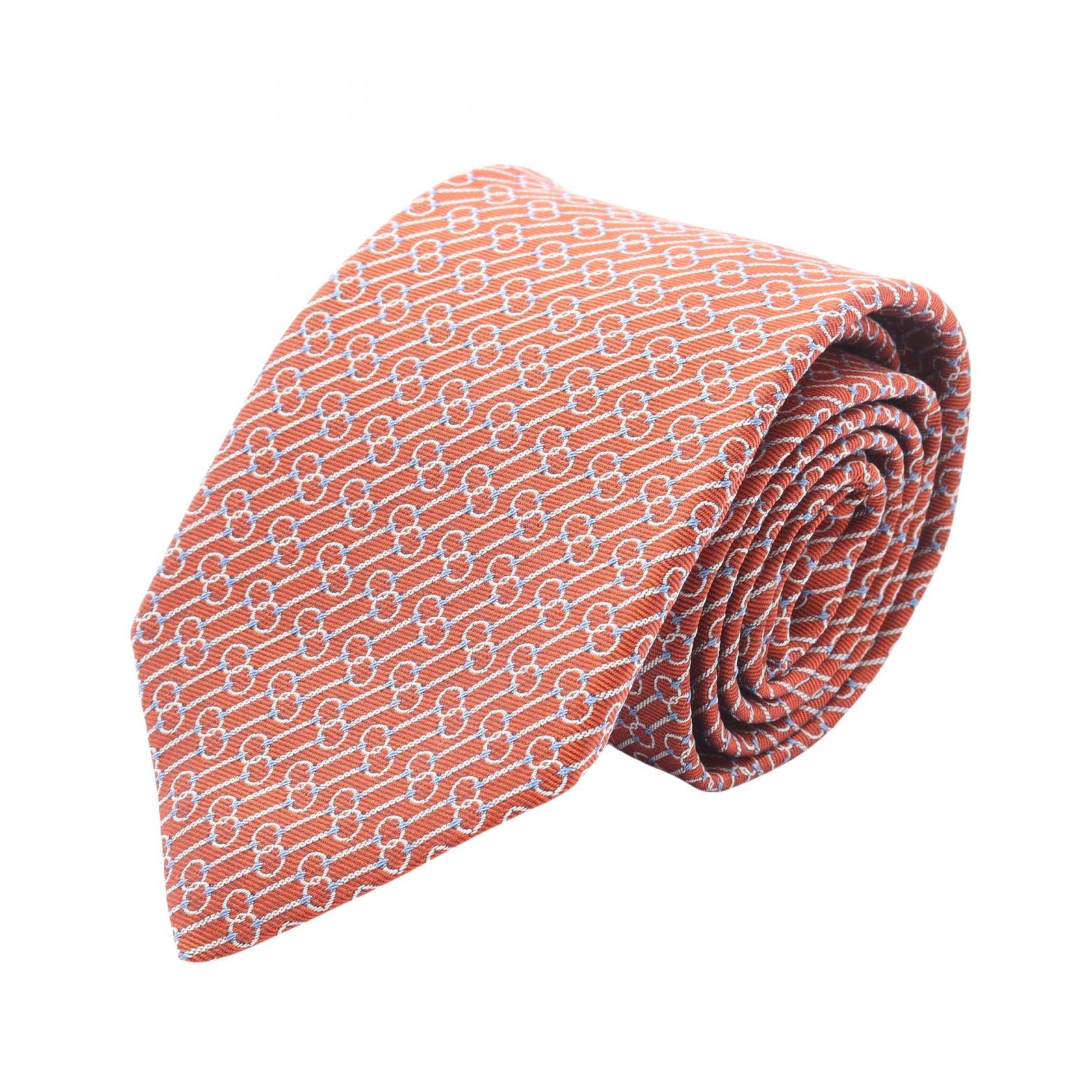 エルメス HERMES 総柄 ネクタイ 衣料品 シルク シルク オレンジ メンズ オレンジ系 / マルチカラー 【中古】