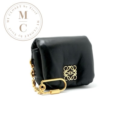 ロエベ LOEWE チャーム ブラック ゴールド アナグラム 小物入れ パファー ゴヤケース