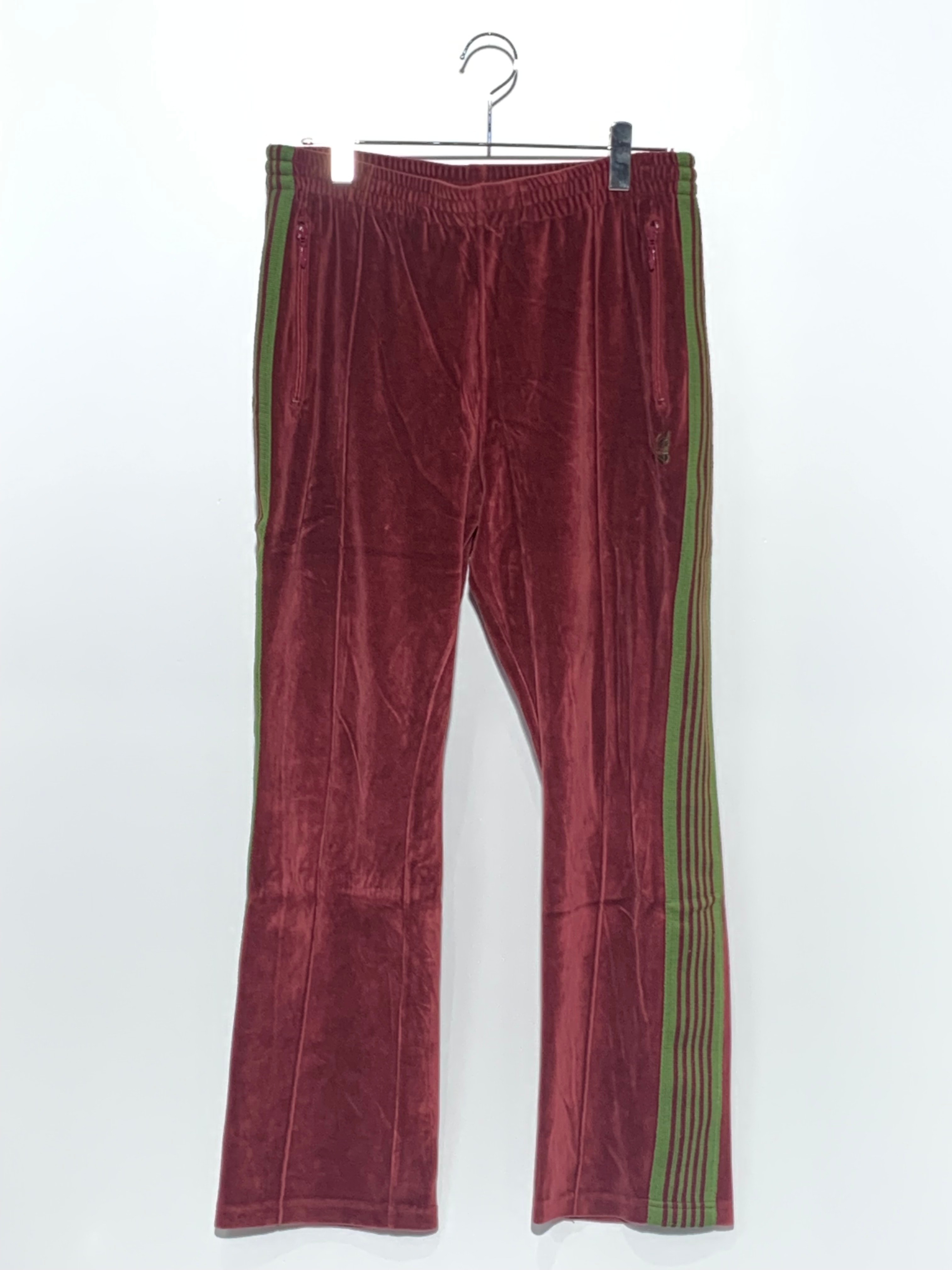 Needles VELOUR NARROW TRACK PANT Bordeaux x Green