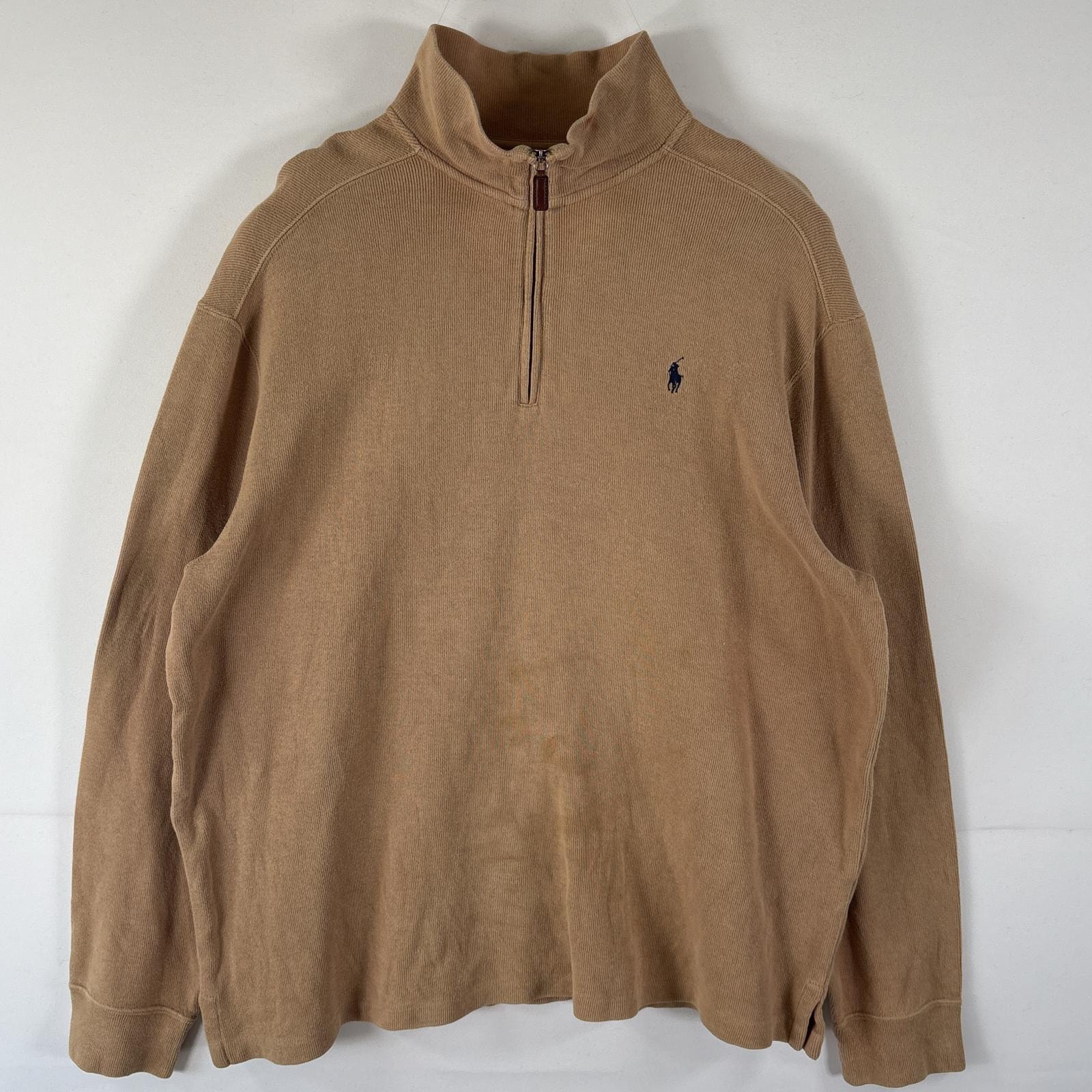 古着 ポロバイラルフローレン Polo by Ralph Lauren ニット ハーフジップ トレーナー 大きいサイズ ワンポイント XL  ベージュ系 メンズ