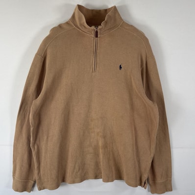 古着 ポロバイラルフローレン Polo by Ralph Lauren ニット ハーフジップ トレーナー 大きいサイズ ワンポイント XL ベージュ系 メンズ