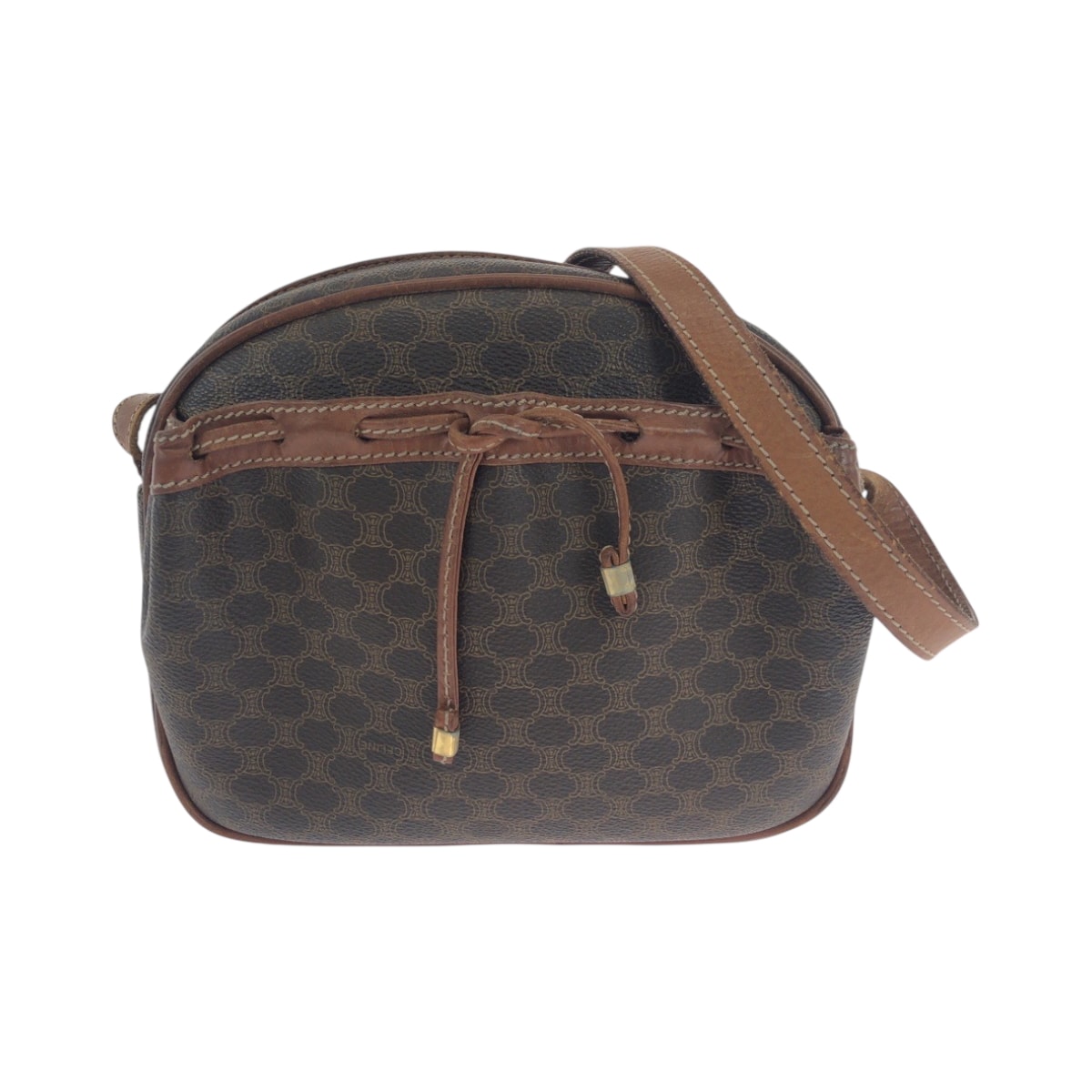 CELINE セリーヌ ヴィンテージ マカダム ブラウン ゴールド金具 PVC ショルダーバッグ ポシェット 506433 【中古】