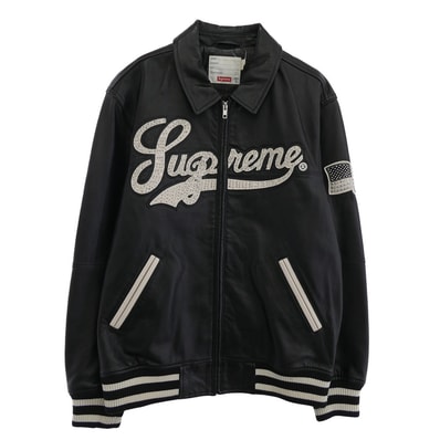 Supreme シュプリーム レザージャケット 16SS ワングラム期 Uptown Studded Leather Varsity Jacket スタッズ ロゴデザイン レザー ジップ バーシティ ジャケット ブラック系 M【中古】