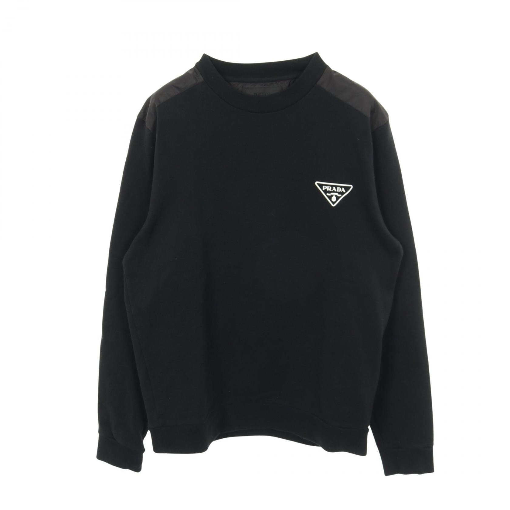プラダ PRADA トライアングルロゴ スウェット 衣料品 トップス コットン ナイロン メンズ ブラック系 【中古】