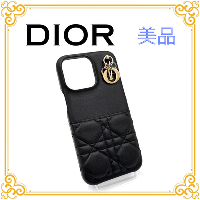 ■美品■ Christian Dior ディオール カナージュ iPhone15 Pro Max ケース ブラック レディース ゴールド金具 レザー ステッチ