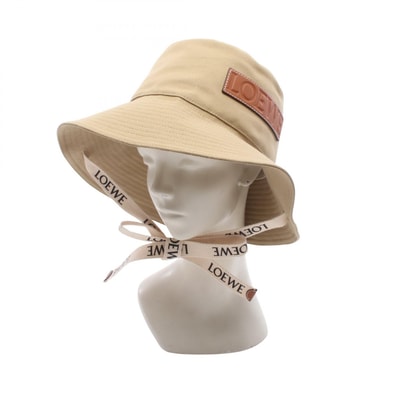 ロエベ LOEWE ロゴ フィッシャーマン ハット 帽子 コットン レザー レディース ベージュ系 / ブラウン系 K820HF1X67215058 【新品】