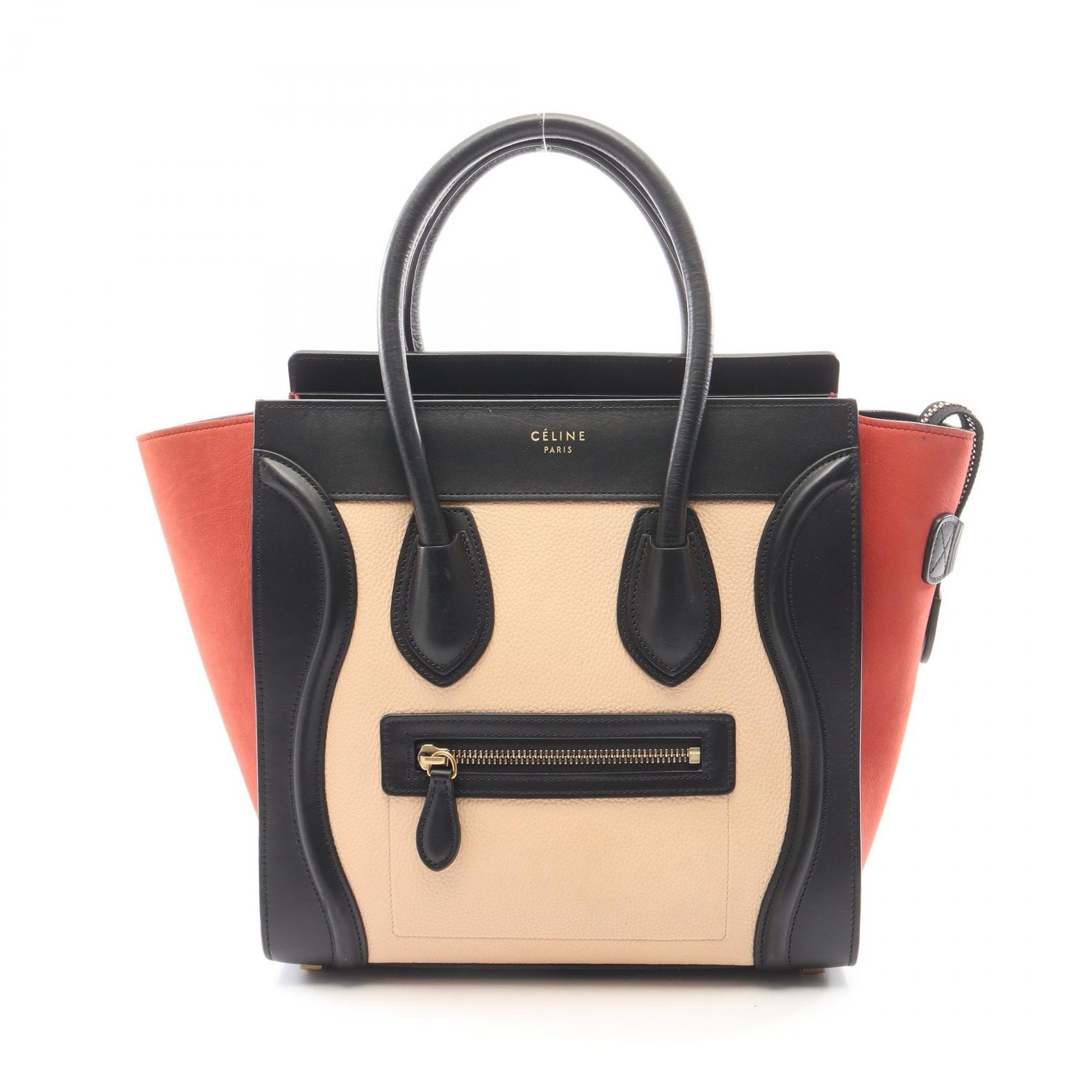 セリーヌ CELINE ラゲージ マイクロショッパー トートバッグ バッグ レザー スウェード レディース ブラック系 / アイボリー系 / レッド系 【中古】