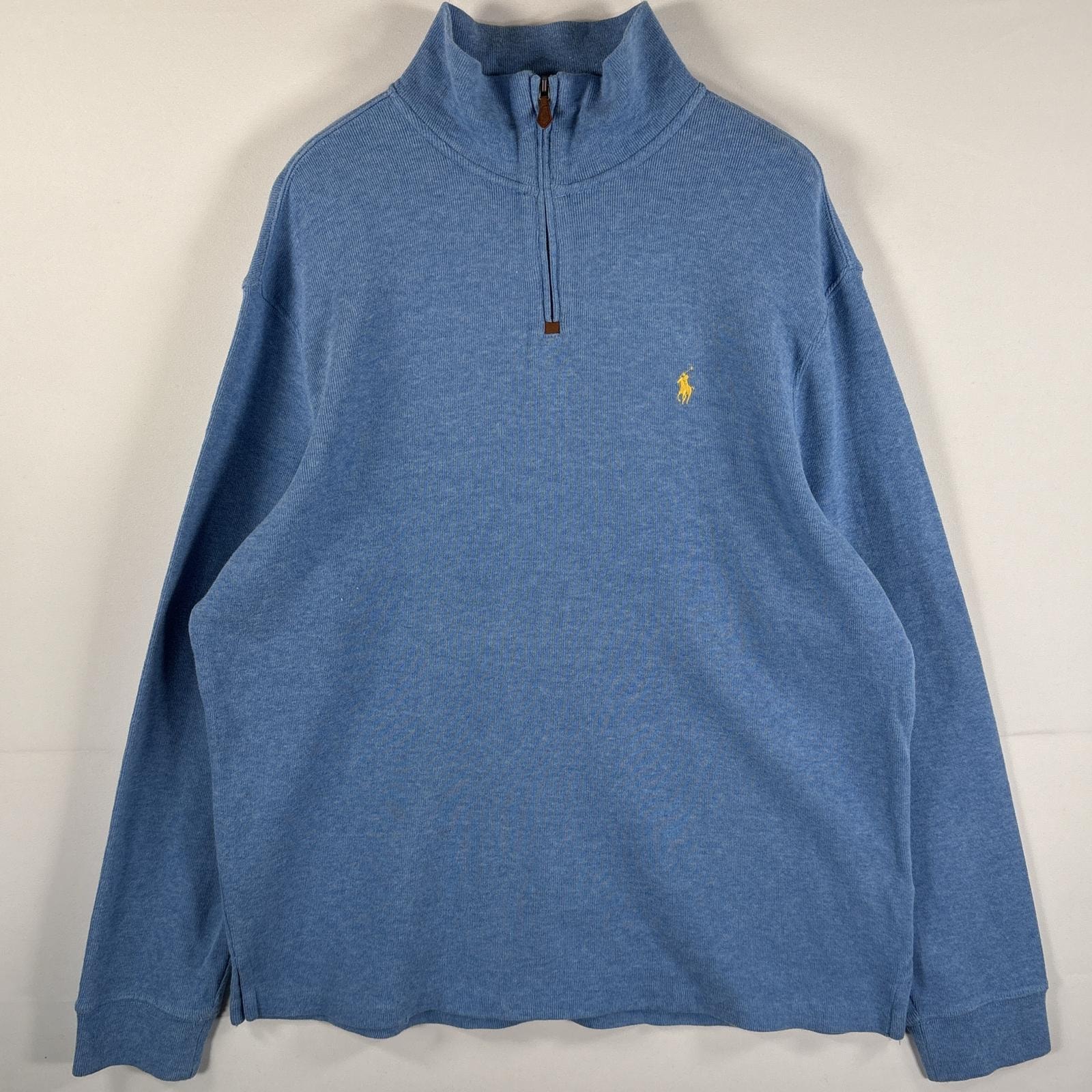 古着 ポロ・ラルフローレン POLO RALPH LAUREN コットンニット ハーフジップ ワンポイントロゴ刺繍 大きいサイズ XL  水色 メンズ