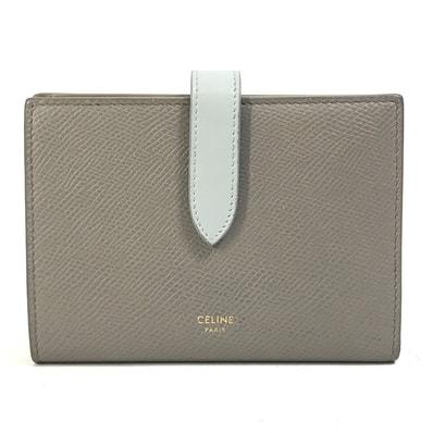 セリーヌ CELINE ミディアム ストラップ ウォレット 10B643BRU.10PI バイカラー 3つ折り財布 レザー ぺブル / ミネラル グレー×ライトブルー