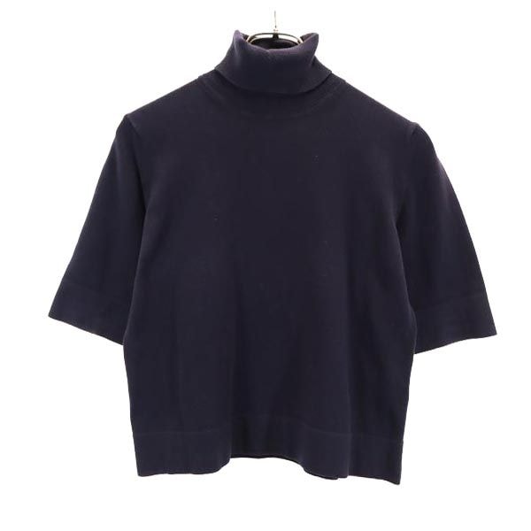 MAX MARA マックスマーラ イタリア製 半袖 タートルネック セーター M ネイビー コットンブレンド ニット
