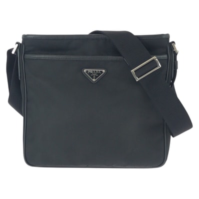 美品 PRADA プラダ テスート サフィアーノ 三角ロゴプレート ブラック 黒 シルバー金具 ナイロン レザー/ ショルダーバッグ メッセンジャーバッグ 603778 【中古】