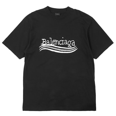 【美品】BALENCIAGA バレンシアガ Tシャツ サイズ XXS メンズ 2024年モデル Handwritten Campaign Logo ロゴプリント × ダメージ リラックスフィット 半袖 コットン100% レディース着用可 トップス ブラック 黒