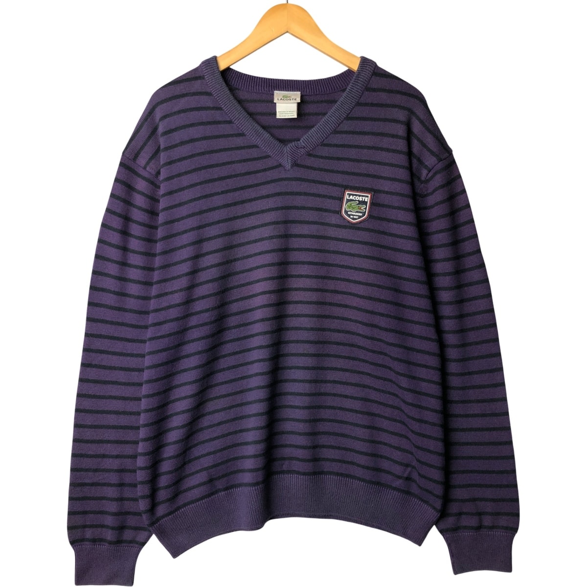 古着 ラコステ LACOSTE ボーダー柄 Vネック コットンニットセーター 7 メンズXXL相当/eaa410846