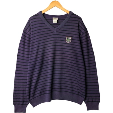 古着 ラコステ LACOSTE ボーダー柄 Vネック コットンニットセーター 7 メンズXXL相当/eaa410846