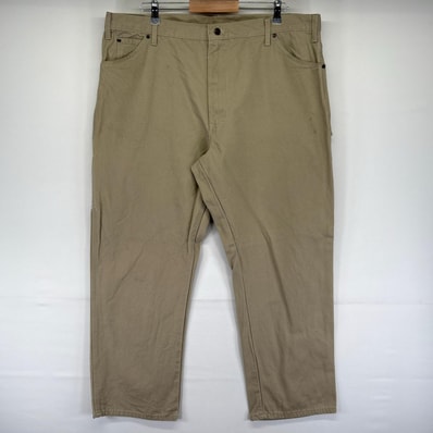 古着 ディッキーズ Dickies ダック パンツ ペインター ワンポイントロゴ ジッパーフライ ハンマーループ W42 L32 ベージュ系 メンズ